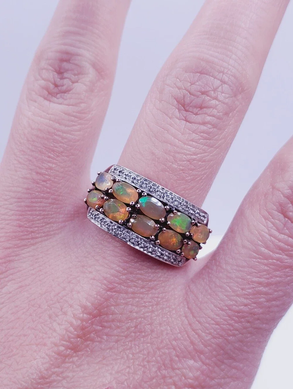 Opal Multi-row Band Ring - Yellow Gold - 925 Sterling Silver